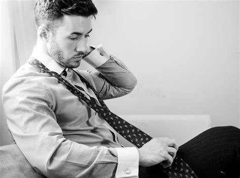 Handsome Semi Naked Man With Muscles And Bare Chest Caught In Shower Of Rain In Garden Stock