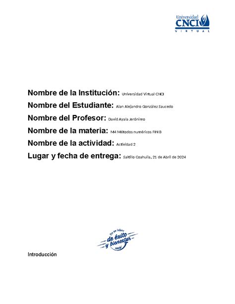 Actividad Metodos Numericos M Todos Num Ricos Nombre De La