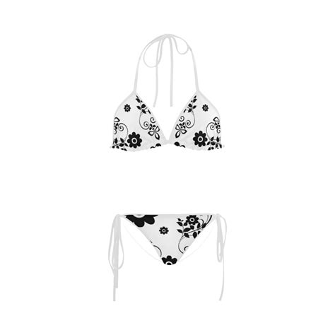 Black And White Floral Custom Bikini Swimsuit ID D254657
