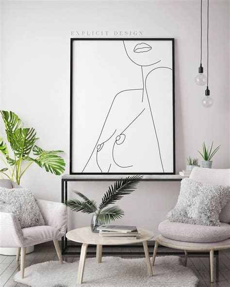 Nude Female Body Printable Minimalist Naked Art Topless Bedroom