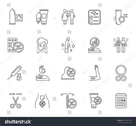 Safe Sex Linear Icons Set Condoms Stock Vector Royalty Free