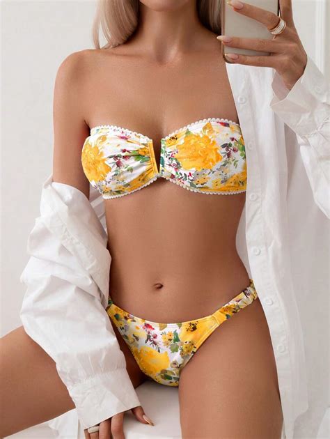 Swim Vcay Springbreak Women S Floral Printed Ruffled Bikini Swimwear Vacation Swimming Costume