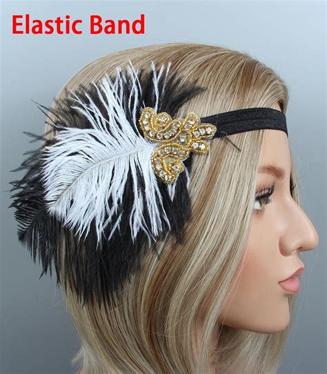 1920s Headband Feather Vintage Bridal Great Gatsby Flapper Headpiece Gangster Ladies