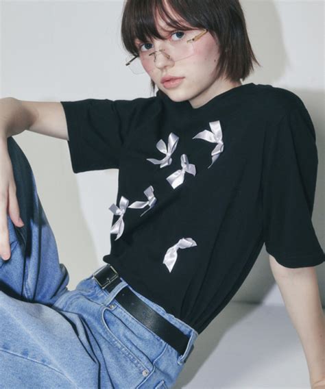 MUSINSA公式 RONRON REAL RIBBON BOW T SHIRT BLACK