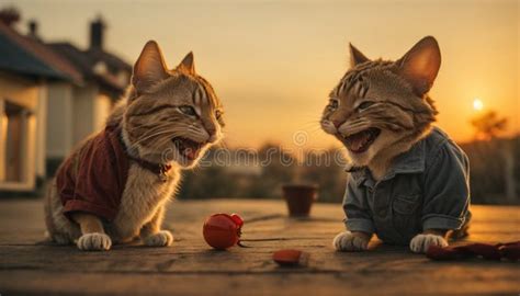 Cats Laughing Very Happily Cats Wearing Clothes3d Kitty Stock