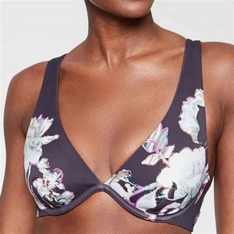 Athleta Swim Athleta Piha Plunge Bikini Top Swimsuit Purple White Floral Ddd Poshmark
