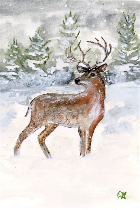 Buck Watercolor Painting Watercolor Giclée Christmas Etsy
