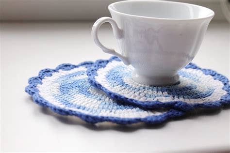 Set Of Crochet Eco Friendly Trivets Hot Pad Blue White Etsy