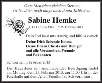 Traueranzeigen Von Sabine Hemke Trauer Nordkurier