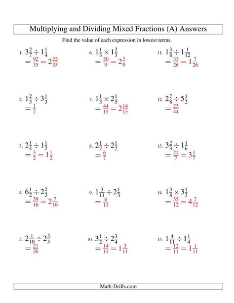 Multiplying And Dividing Mixed Fractions Worksheets