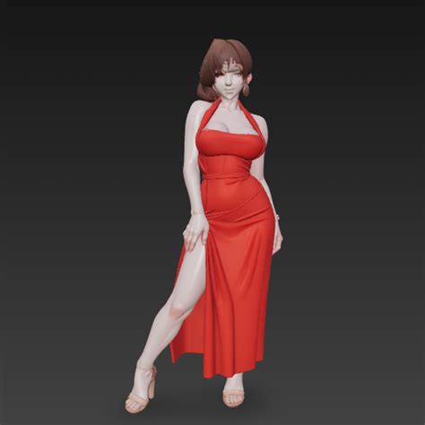 SEXY BUSTY MILF Red Dress Stand Girl NSFW CURVY BBW GIRLFree 3D File For 3D PrintingCults