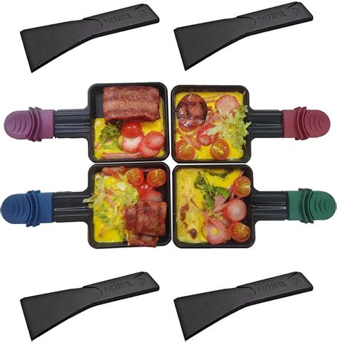 QcuGvy Non Stick Coated Cast Iron Raclette Pan 4 Mini Pans For Cheese