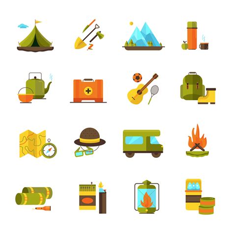 Camping Hiking Adventure Flat Icons Set 472230 Vector Art At Vecteezy