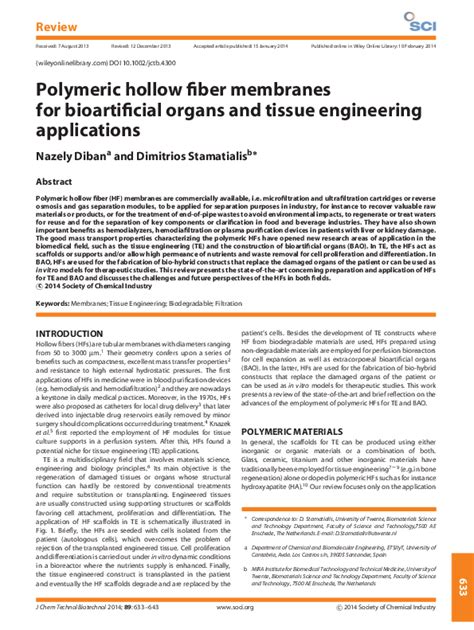 Pdf Polymeric Hollow Fiber Membranes For Bioartificial Organs And