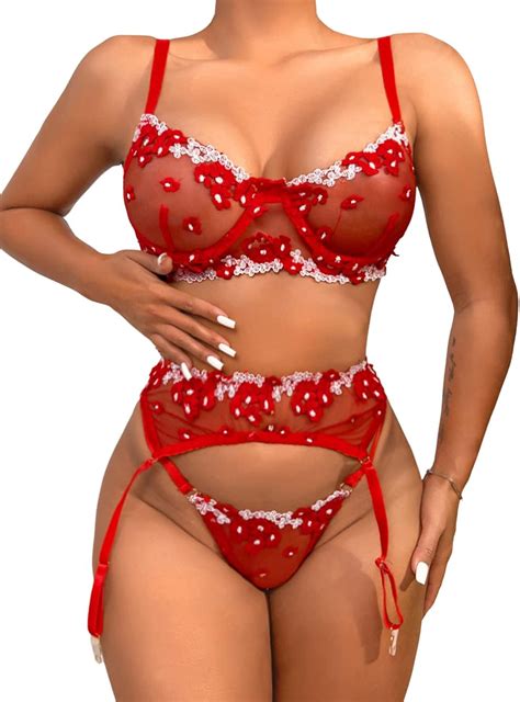 Buy Kaei Shi Embroidered Applique Lace Lingerie Underwire Mesh Sheer Honeymoon Matching Piece