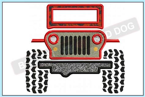 Jeep Grille Embroidery Design ⋆ 7 Slot Grill ⋆ 6 Sizes ⋆ Blu Cat Red Dog