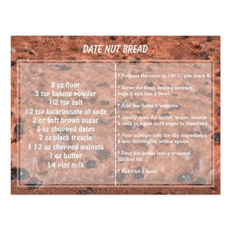Date Nut Bread Recipe Postcard Zazzle