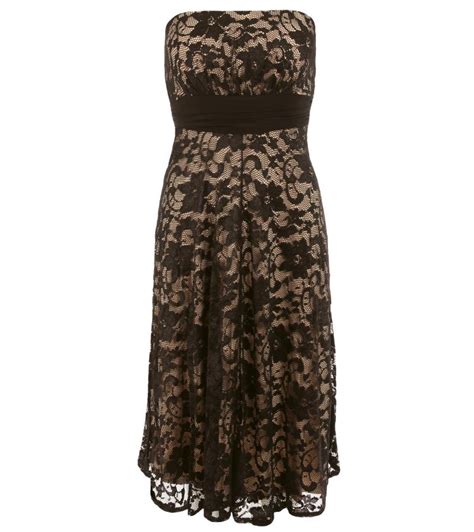 Nude And Black Lace Strapless Dress