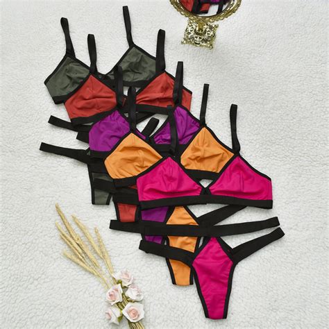 Conjunto De Lingerie Sexy Tiras Fio Dental Sem Bojo Micro