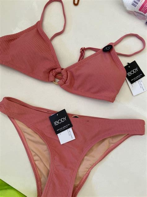Cottonon Pink Ribbed Bikini Set Women S Fashion Swimwear Bikinis Swimsuits On Carousell