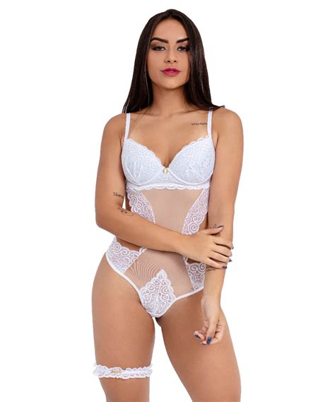 Body IMI Lingerie Tule E Renda Aberto Nas Costas Perneira Amore IMI LINGERIE