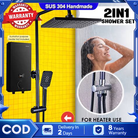 Shower Set With Faucet In Square Stainless Steel Hot And Cold Bathroom Rain Shower