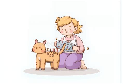 Adorable Blonde Chibi Girl Decorating Giraffe Plushie With Candles A Charming Korean Style