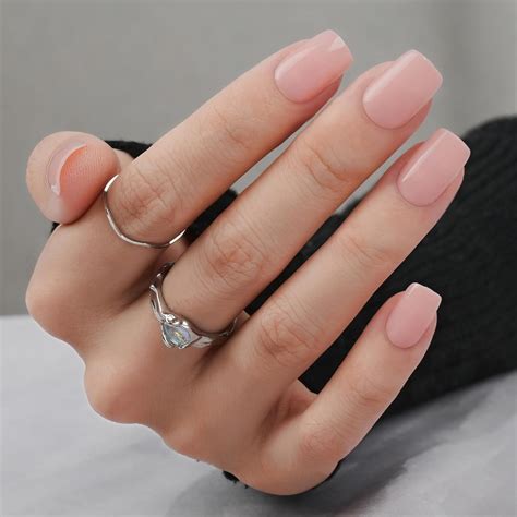 Uñas postizas cortas a presión color nude uñas postizas cuadradas brillantes naturales con