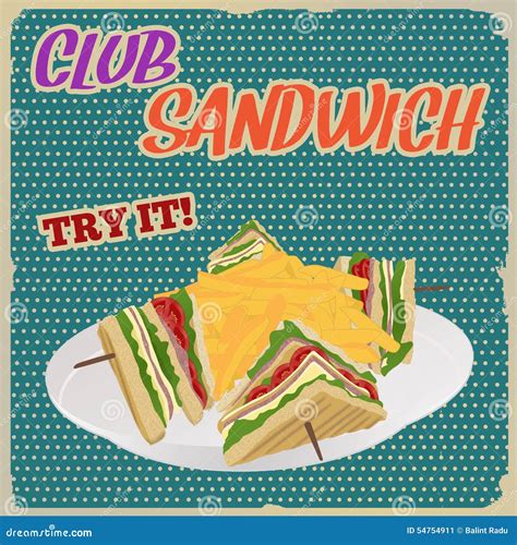 Club Sandwich Retro Poster Stock Vector Illustration Of Lettuce