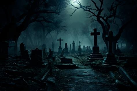 Premium Ai Image View Of Scary Cemetery At Night With Moonlight