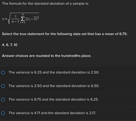 Solved The formula for the standard deviation of a sample | Chegg.com