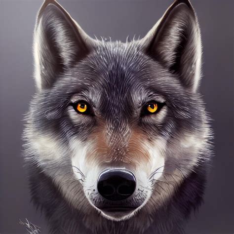 Premium Photo | A drawing of a wolf with yellow eyes and a dark background.