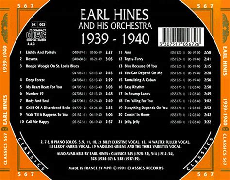 O Púbis Da Rosa Earl Hines And His Orchestra 1939 1940 The