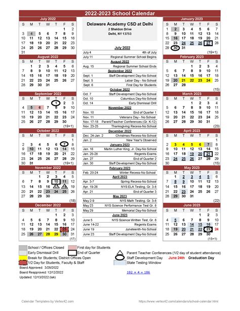 Academic Calendar | Delaware Academy CSD at Delhi