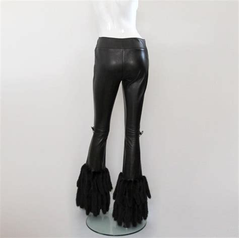 Gucci 1999 Black Leather And Mink Fur Flare Pants Trousers By Tom