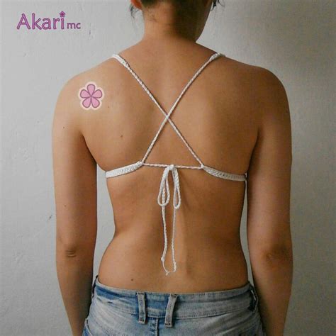 Bikini Top Crochet Pattern Boho Bikini Top With Lace Flowers Crossed Back Straps Adabana