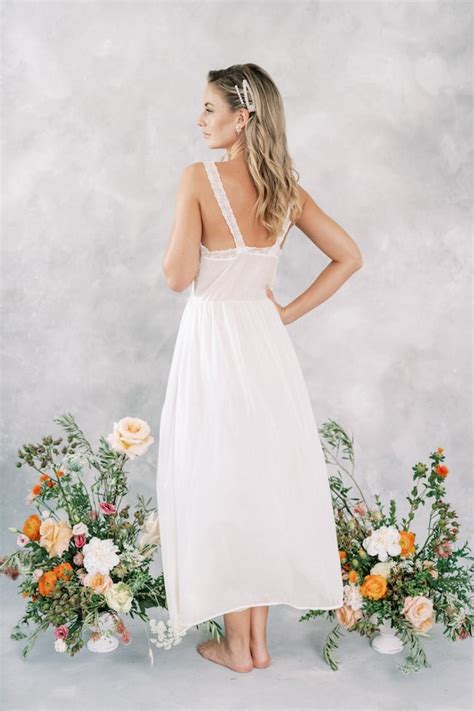 Vtg S Ivory Blue Lingerie Nightgown Slip Dress Bo Gem