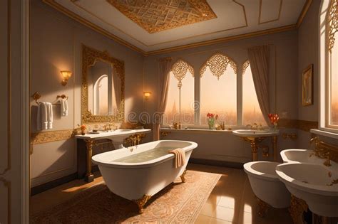 Luxurious Bathroom Interior In A Modern Royal Palace In Light Of