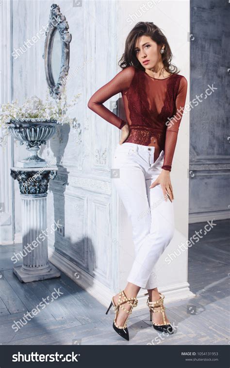 Sexy Slim Brunette Woman Posing Studio Stock Photo 1054131953 Shutterstock