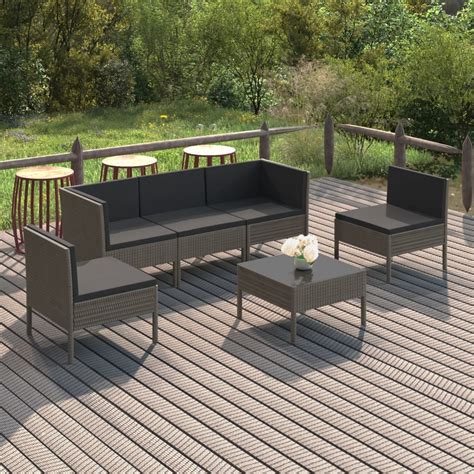 6 Tlg Garten Lounge Set Mit Auflagen Poly Rattan Grau Weddig