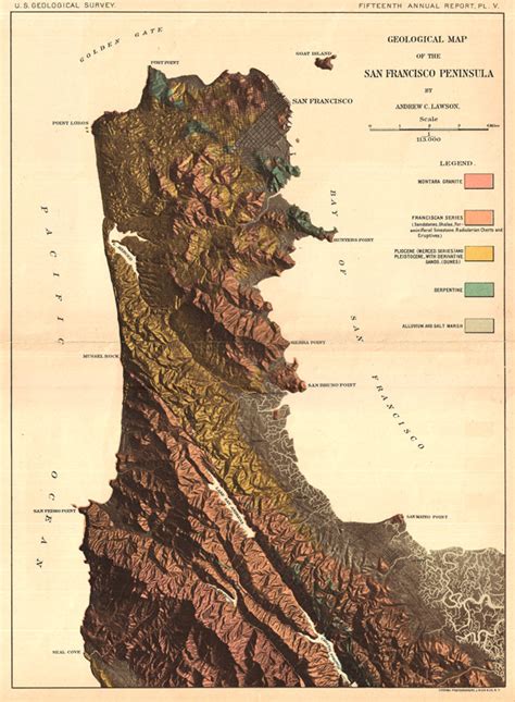 Geological Map Of San Francisco Peninsula By Andrew C Lawson