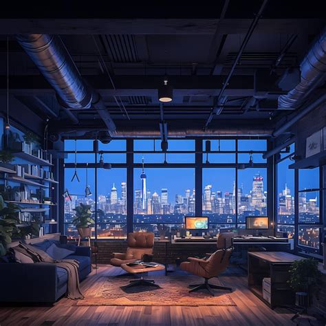 Premium Photo Modern Cozy Office Overlooking City Skyline
