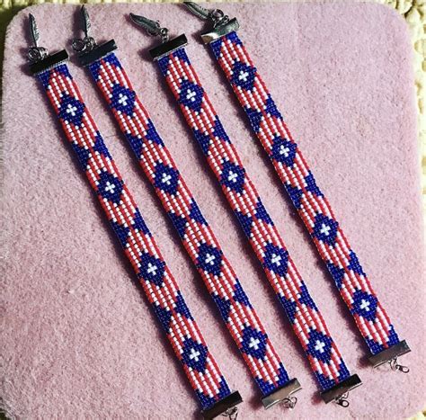 American Indian Style Flag Bead Loomed Bracelet Flag Beads Bead Loom