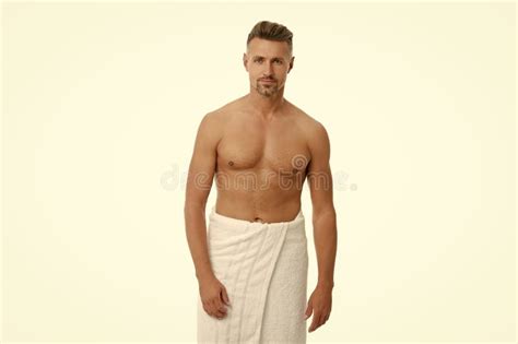 Muscular Man With Bare Torso After Shower Handsome Mature Man Has