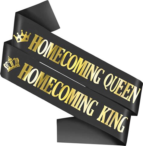 Homecoming King And Queen Sashes 2 Pack Black Satin With