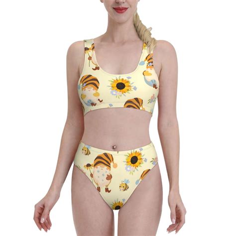 Balery Watercolor Bee Honey Honeycomb Bee Women Bikini Swimsuit Tankini Set Piece Bathing Suit