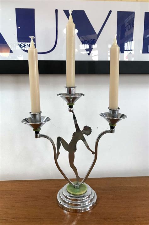 Art Deco Green Bakelite Chrome Nude Lady Silhouette Candle Candelabra Artedeco Online Antiques
