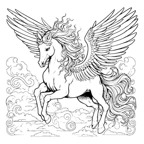 Wunderschöne einhorn-pegasus-malvorlagen für kinder | Premium-Vektor