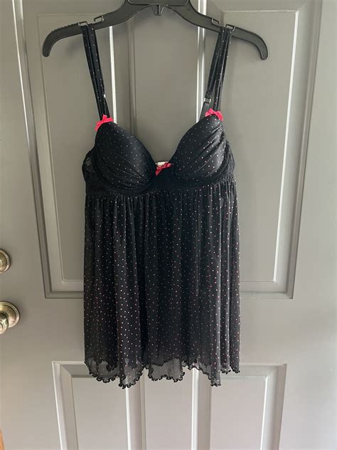 Linea Donatella Babydoll Lingerie Black Pink Polka Do Gem