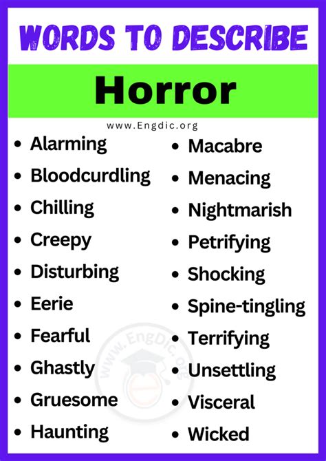 20+ Best Words to Describe Horror, Adjectives for Horror - EngDic